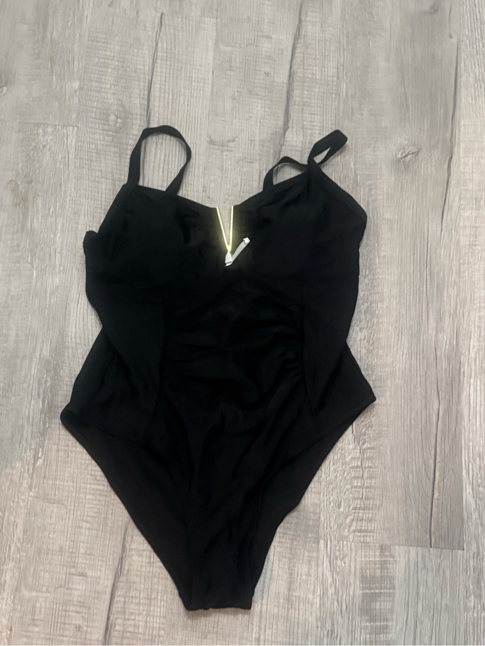 Black One-Piece Swim Suit with V-Notch Detail